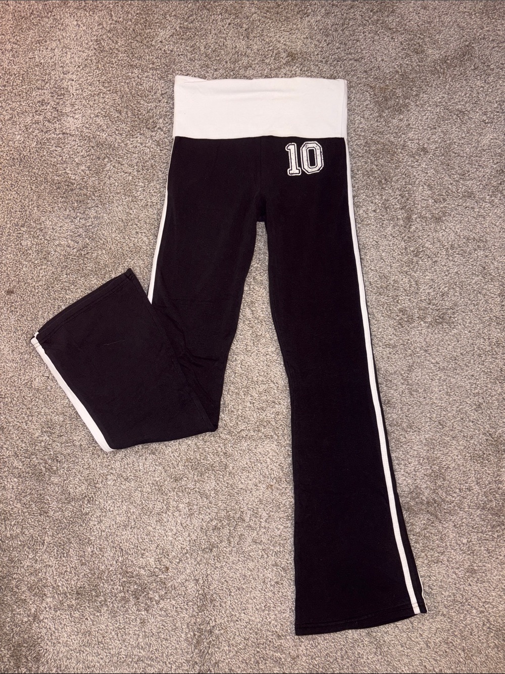 Black & White Low-Rise Athletic Flare Pants with Number 10